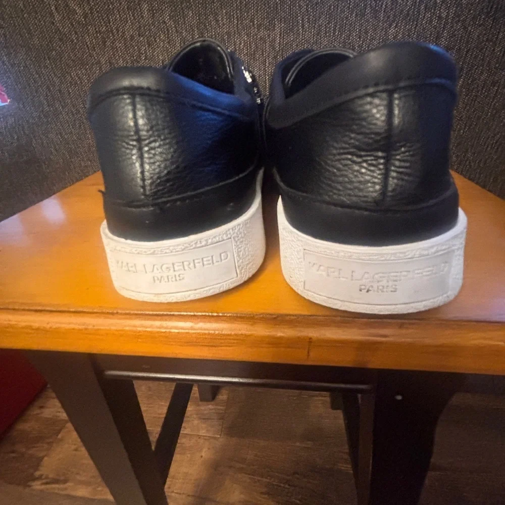 Karl Lagerfeld Embellished Strap Sneakers Black Platform Shoes - Picture 5 of 8